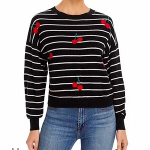 Bloomingdale’s Aqua Cashmere Cherry Striped Sweater Size XS